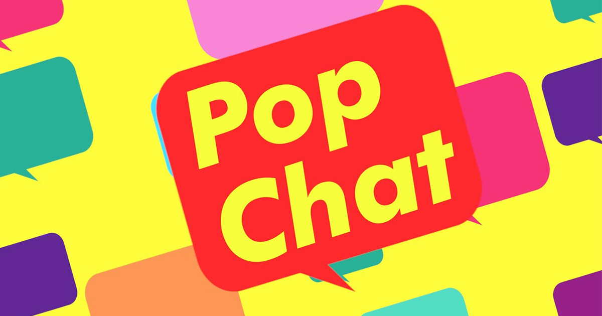 Pop Chat logo over a colourful background